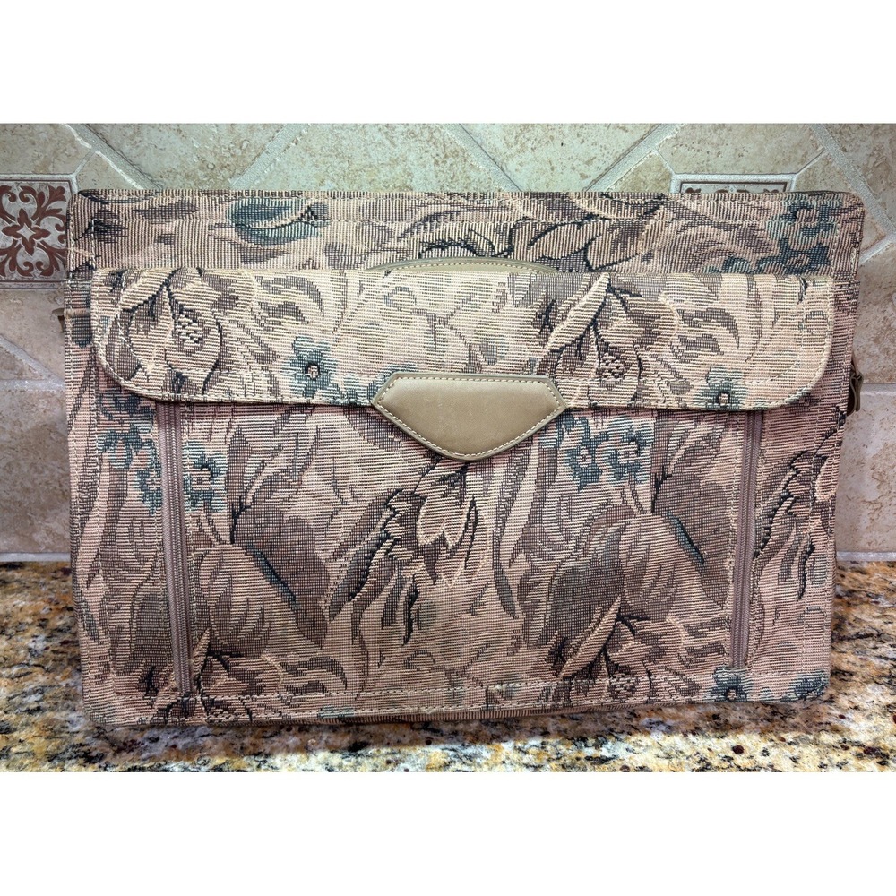 1980s Briefcase Beige Floral Tapestry Carry Case Retro Style - Picture 2 of 11